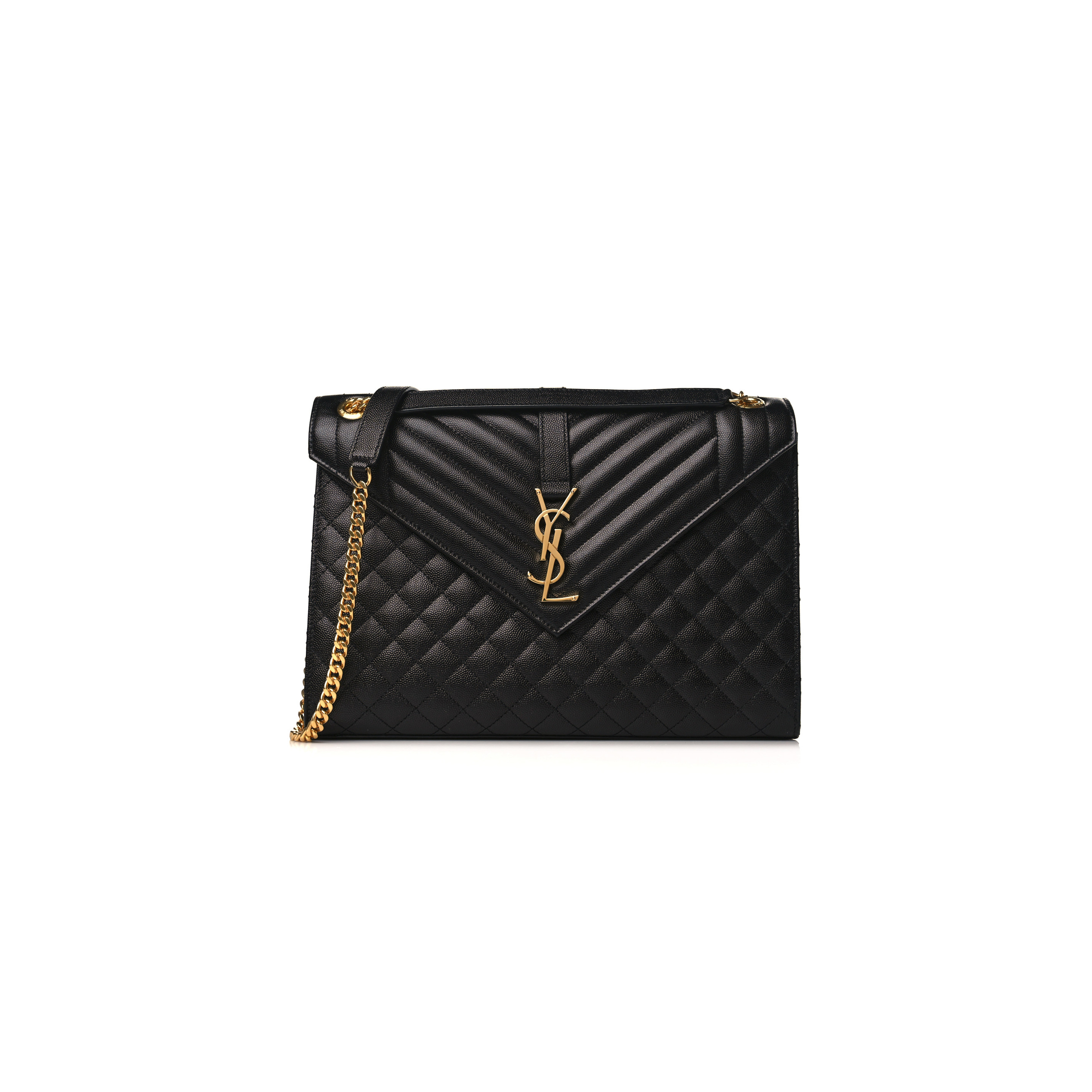 YSL ENVELOPE LARGE IN QUILTED GRAIN DE POUDRE EMBOSSED LEATHER 600166BOW911000 (31*22*7.5cm)